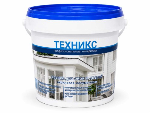 Краска акриловая ТЕХНИКС ВД-АК-1УМ для окон и дверей, серая полуматовая, 1 кг