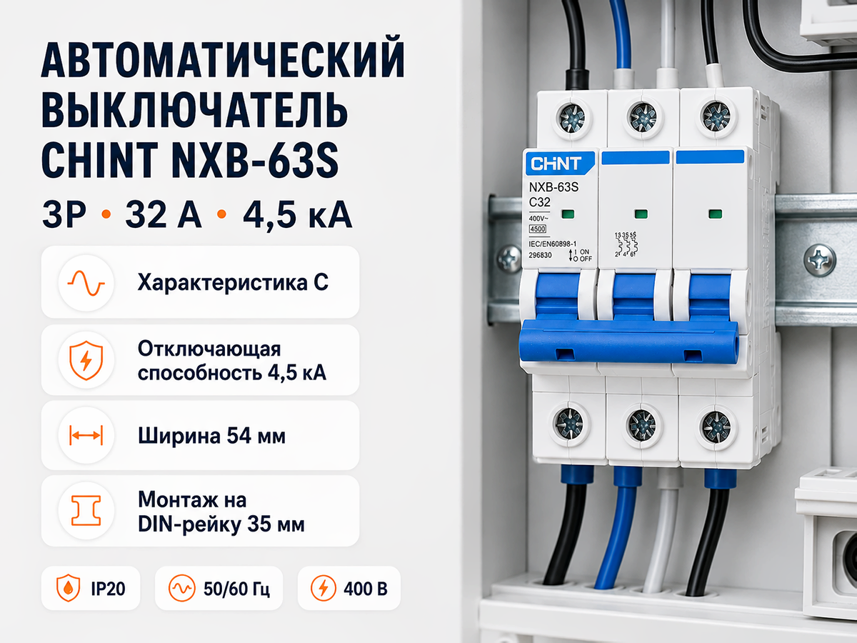 CHINT автоматический выключатель NXB 63S, 3P, 32 А, C, 4,5 кА фото 6