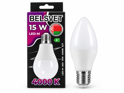 Белсвет лампа светодиодная LED-M A65, 15 Вт, 4000 К, E27