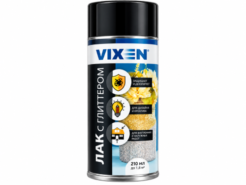Лак с глиттером VIXEN, серебро, аэрозоль, 210 мл