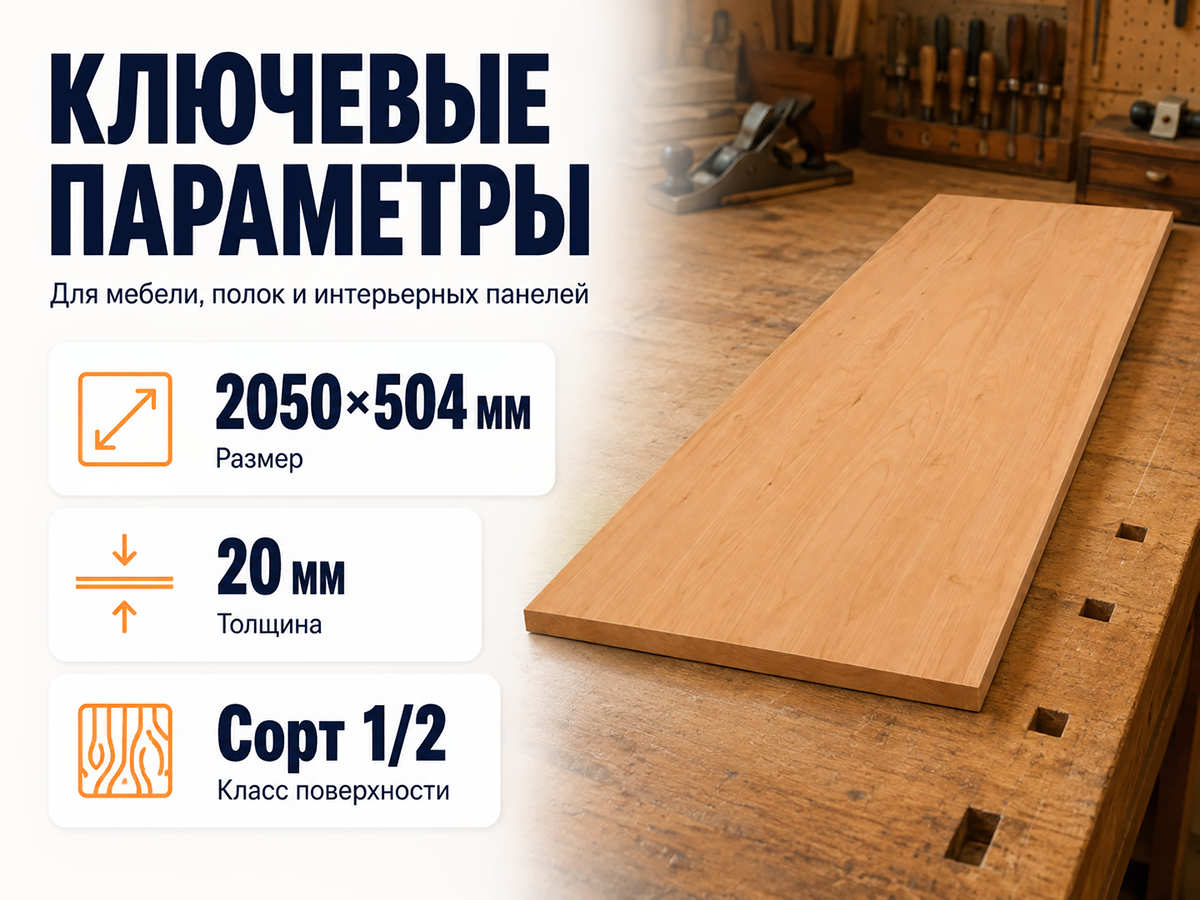 Мебельный щит из ольхи 2050×504×20 мм, сорт 1/2 фото 2