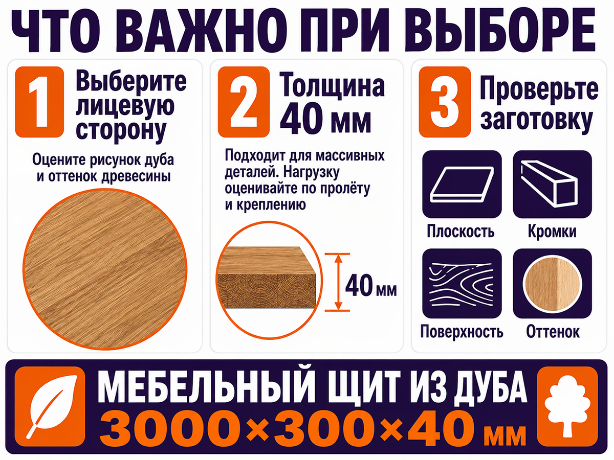 Мебельный щит из дуба цельноламельный, 3000×300×40 мм, сорт 2/3 фото 5