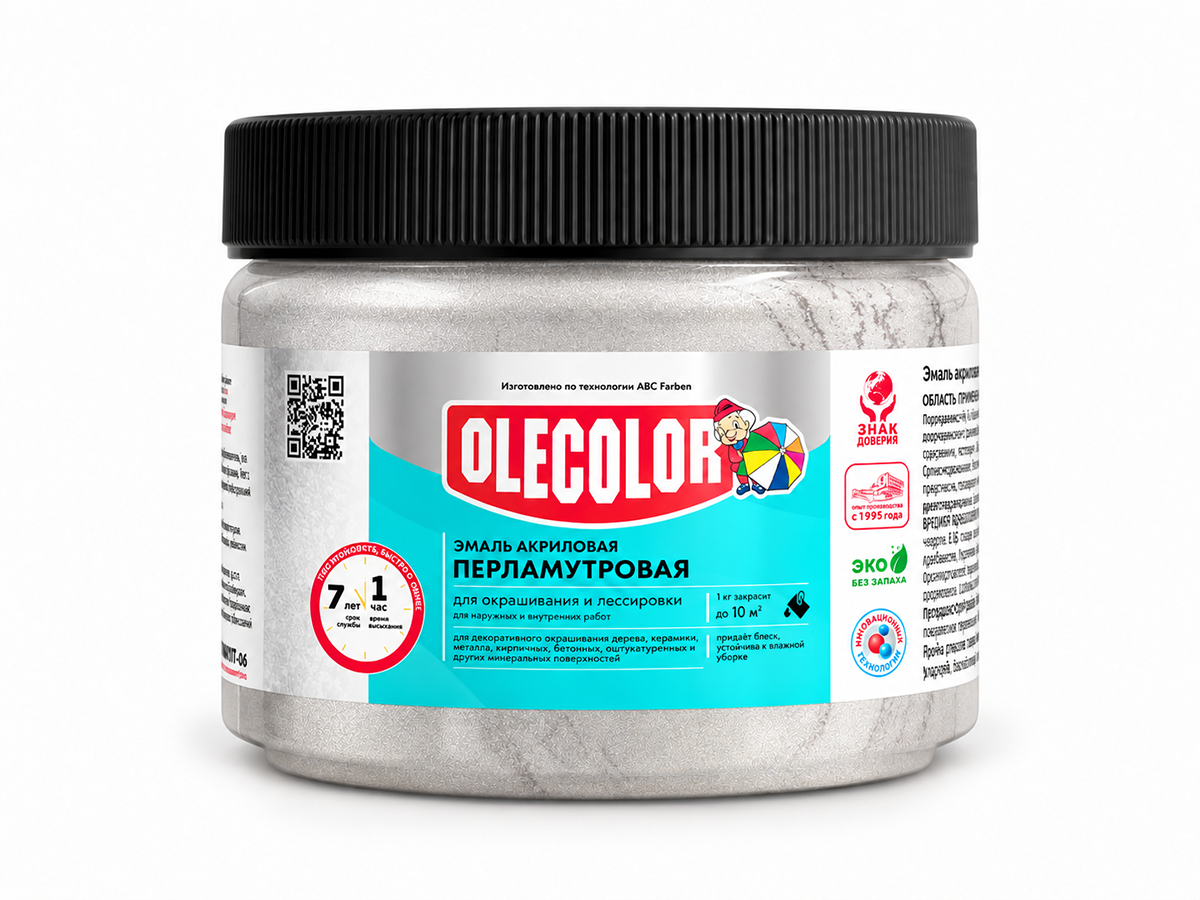 Эмаль акриловая универсальная перламутровая OLECOLOR, серебро, 0,1 кг