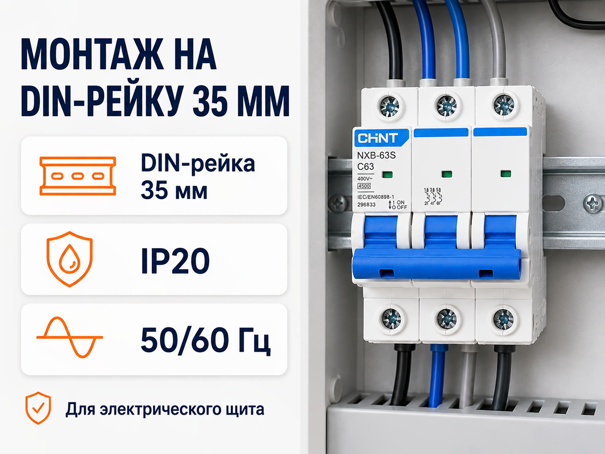 CHINT автоматический выключатель NXB 63S, 3P, 63 А, C, 4,5 кА фото 5