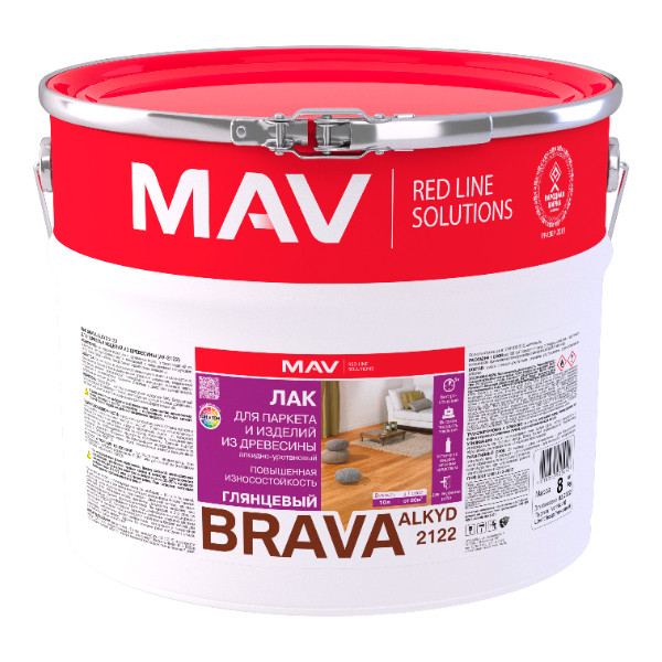 Лак BRAVA ALKYD 2122 для паркета и изделий из древесины (АУ-2122) бесцветный глянцевый 3,0л (2,3кг)