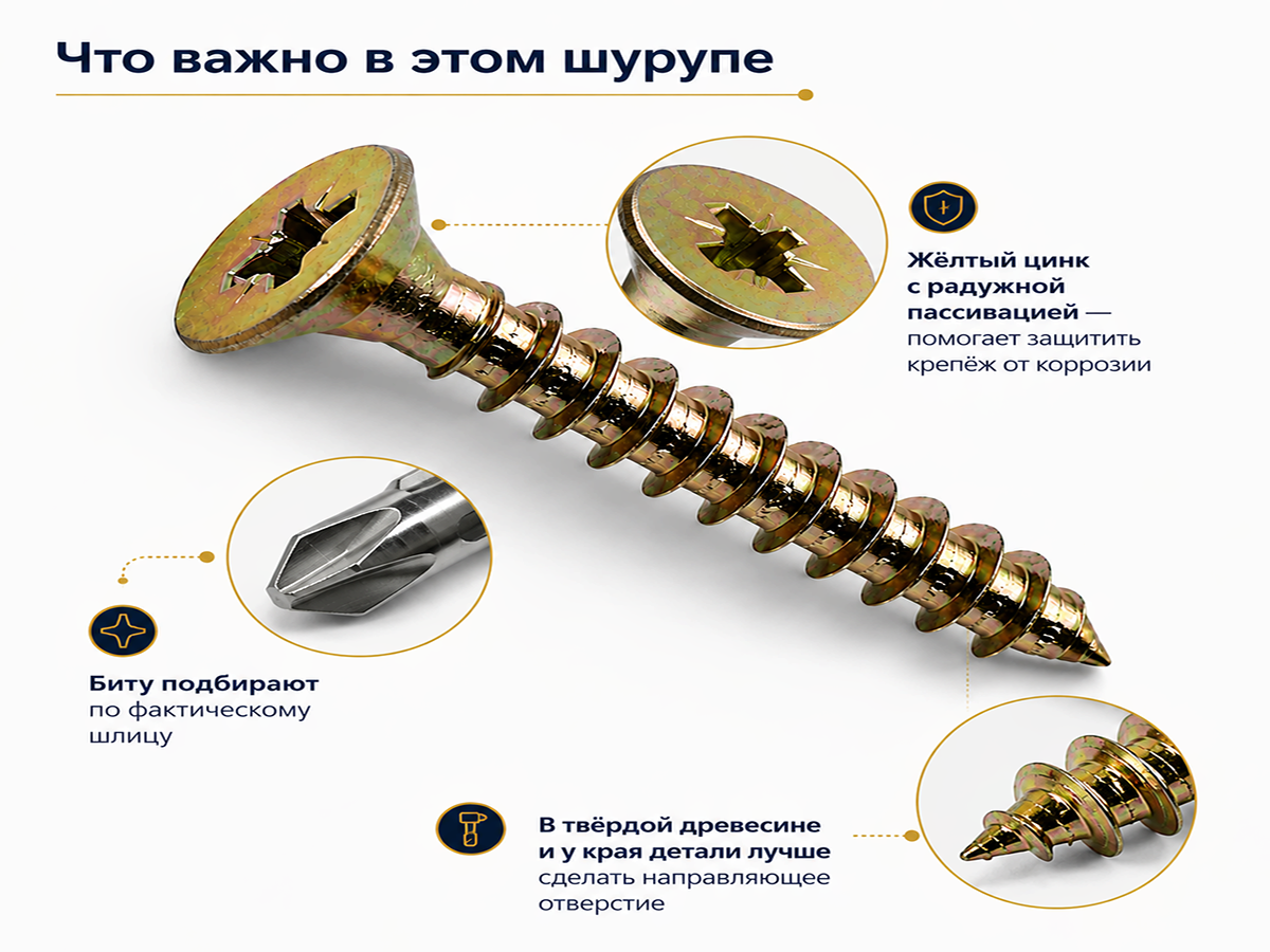Шуруп универсальный Речицкий метизный завод, 3,5×19 мм, жёлтый цинк, 10 шт. фото 2