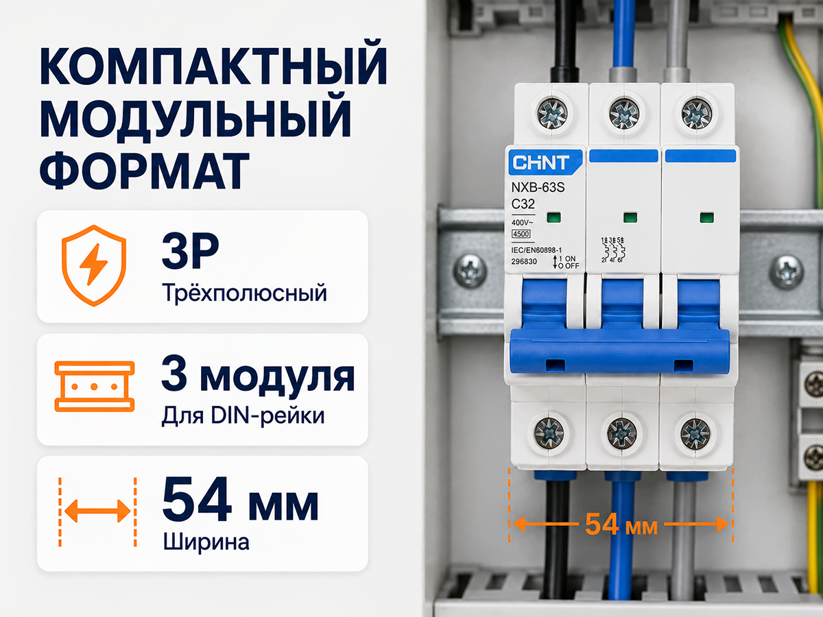 CHINT автоматический выключатель NXB 63S, 3P, 32 А, C, 4,5 кА фото 5
