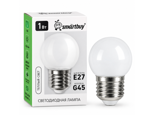Smartbuy лампа светодиодная CLEAR G45, 1 Вт, 3000 К, E27
