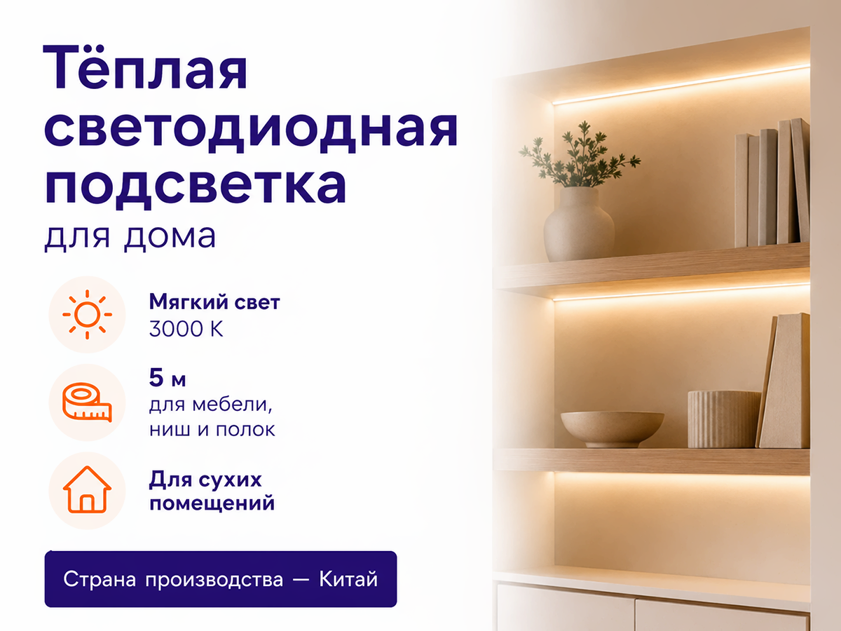 Feron светодиодная лента LS603, 5 м, 12 В, 4,8 Вт/м, 3000 K, IP20 фото 4
