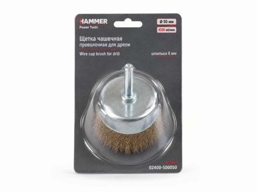 Щётка проволочная чашечная HAMMER 02400-500050 для дрели, 50 мм, хвостовик 6 мм