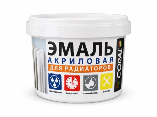 Эмаль акриловая CORAL Промакрил-Люкс ВД-АК-12 для радиаторов, белая, 0,5 кг