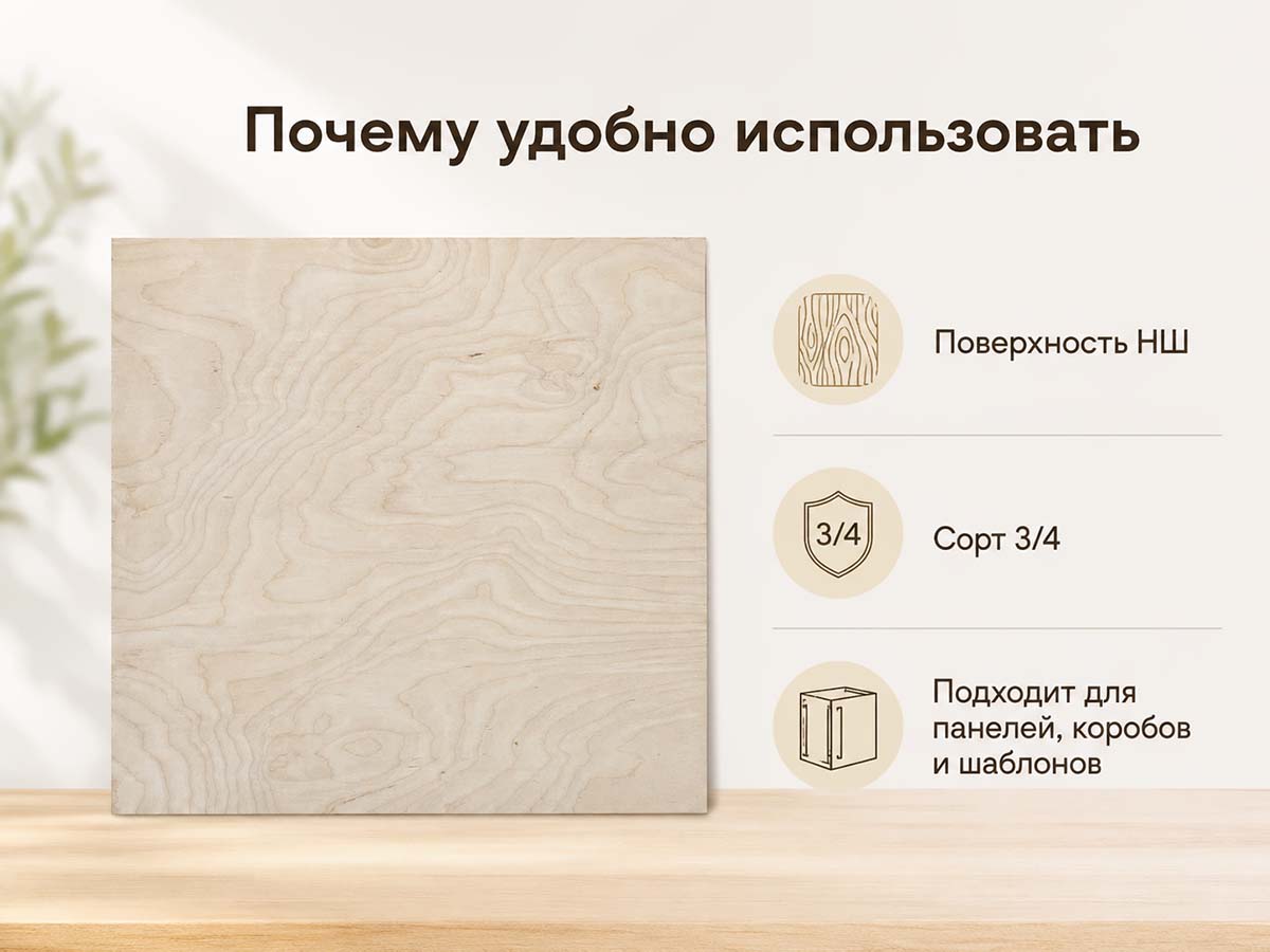 Фанера ФК НШ 505 × 505 × 12 мм, сорт 3/4