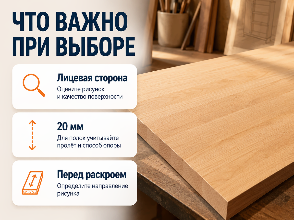 Мебельный щит из ольхи 1000×504×20 мм, сорт 1/2 фото 3