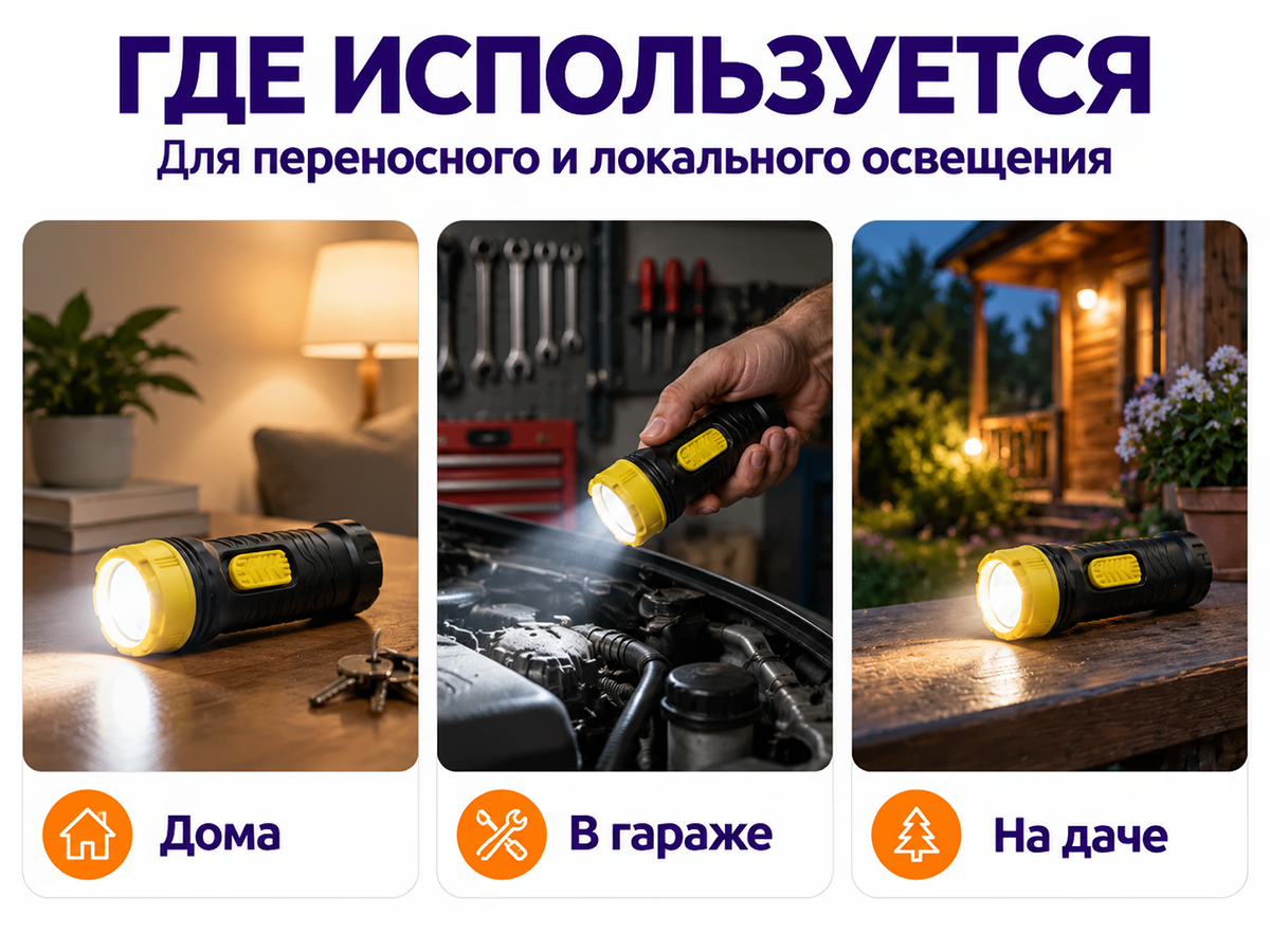 Фонарь ручной Smartbuy SBF 854, LED 1 Вт, 100 лм, 1×D, 110×50 мм фото 3