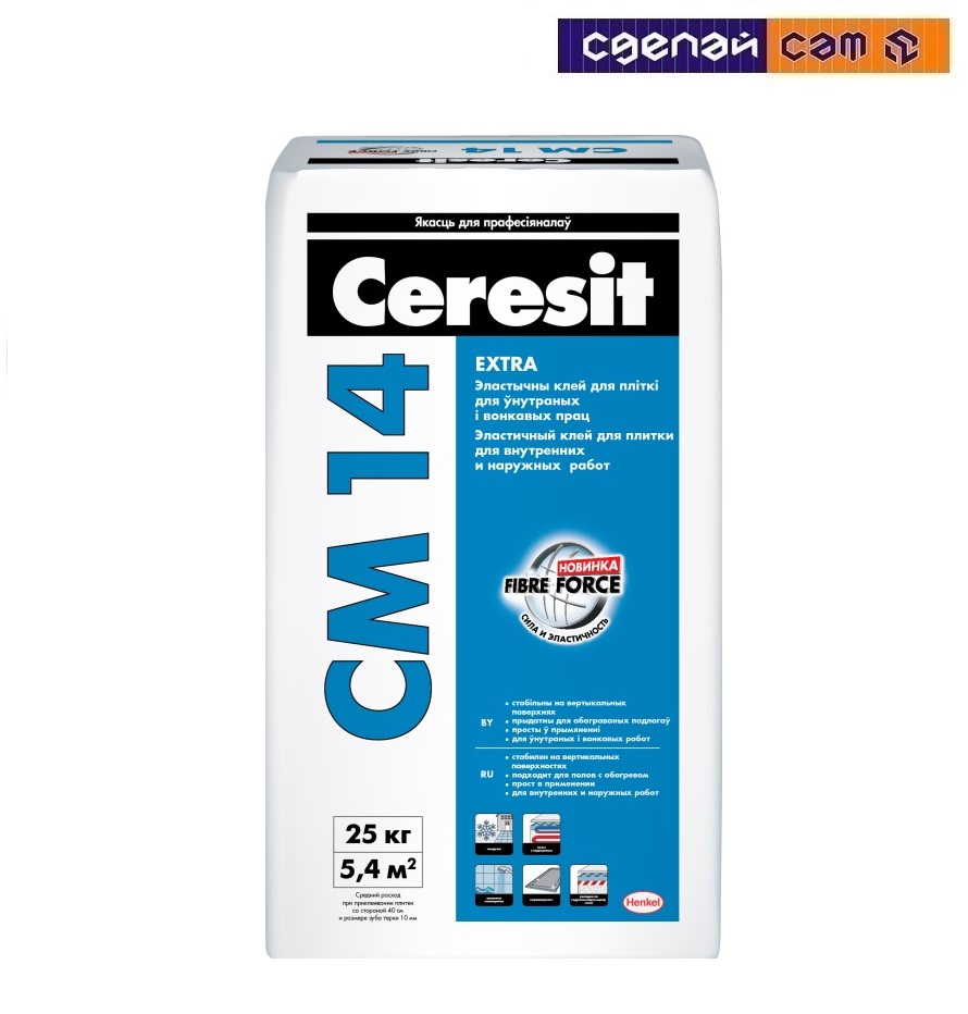 Ceresit/CM 14 /Растворная смесь сухая, облицовочная (для керамич. плит игреса, на деформир. основ), 25 кг 1781204