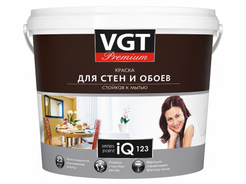Краска VGT Premium IQ123 для стен и обоев, база A, 0,8 л (1,2 кг)