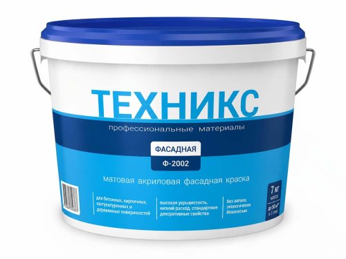 Краска акриловая ТЕХНИКС Фасад Ф-2002, белая матовая, 7 кг