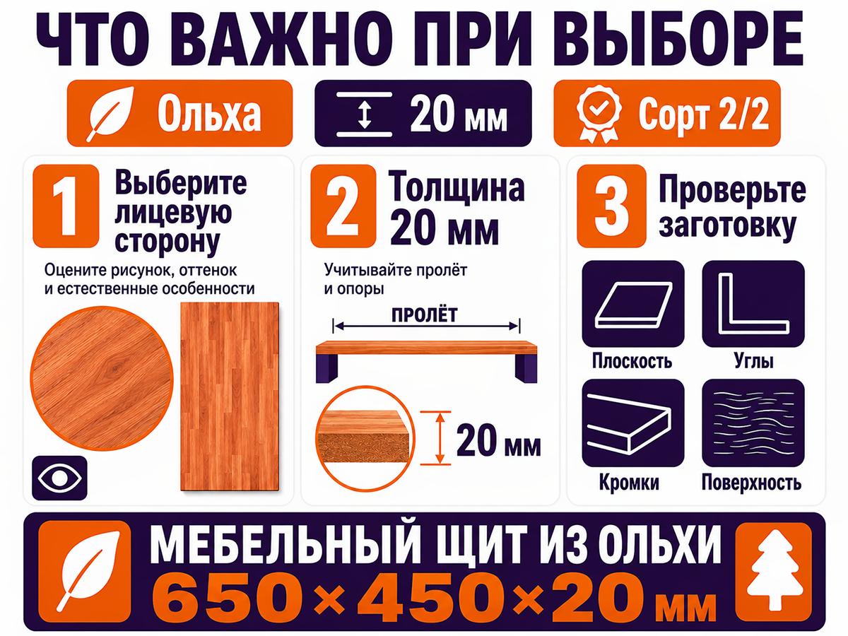 Мебельный щит из ольхи, 650×450×20 мм, сорт 2/2 фото 5