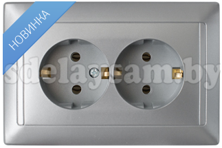 Розетка РС16-313 серебро с заземляющим контактом