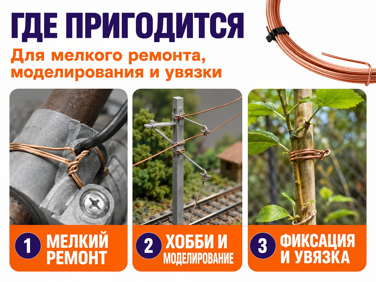 LIHTAR проволока медная, Ø1 мм, 5 м фото 3