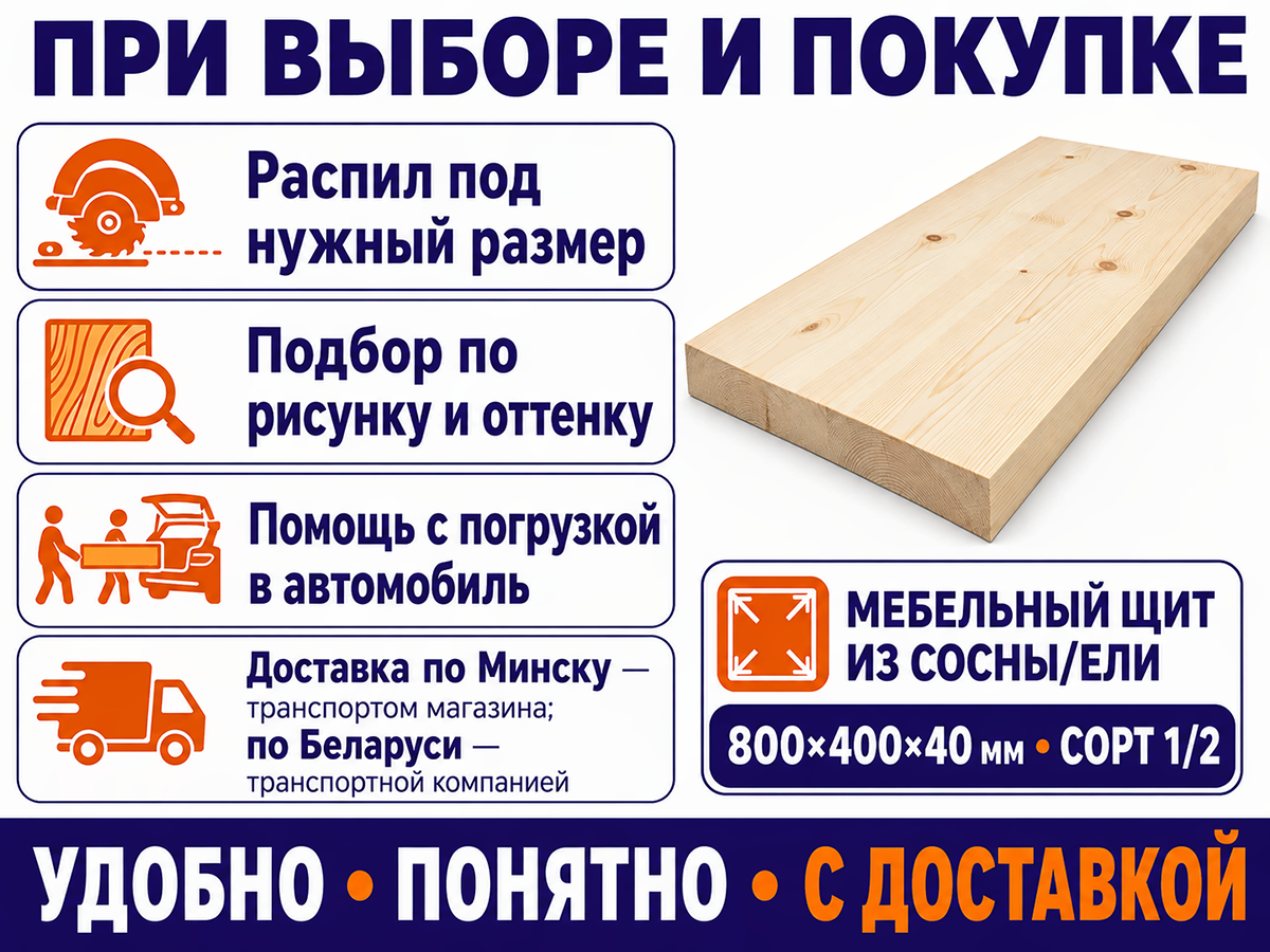 Мебельный щит из хвойных пород, 800×400×40 мм, сорт 1/2 фото 6