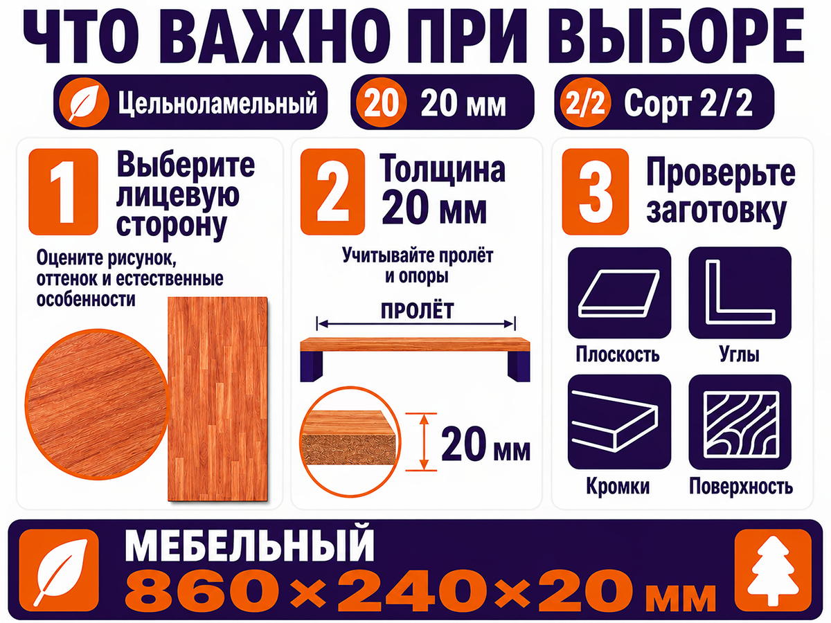 Мебельный щит из ольхи 860×240×20 мм, сорт 2/2, цельноламельный фото 5