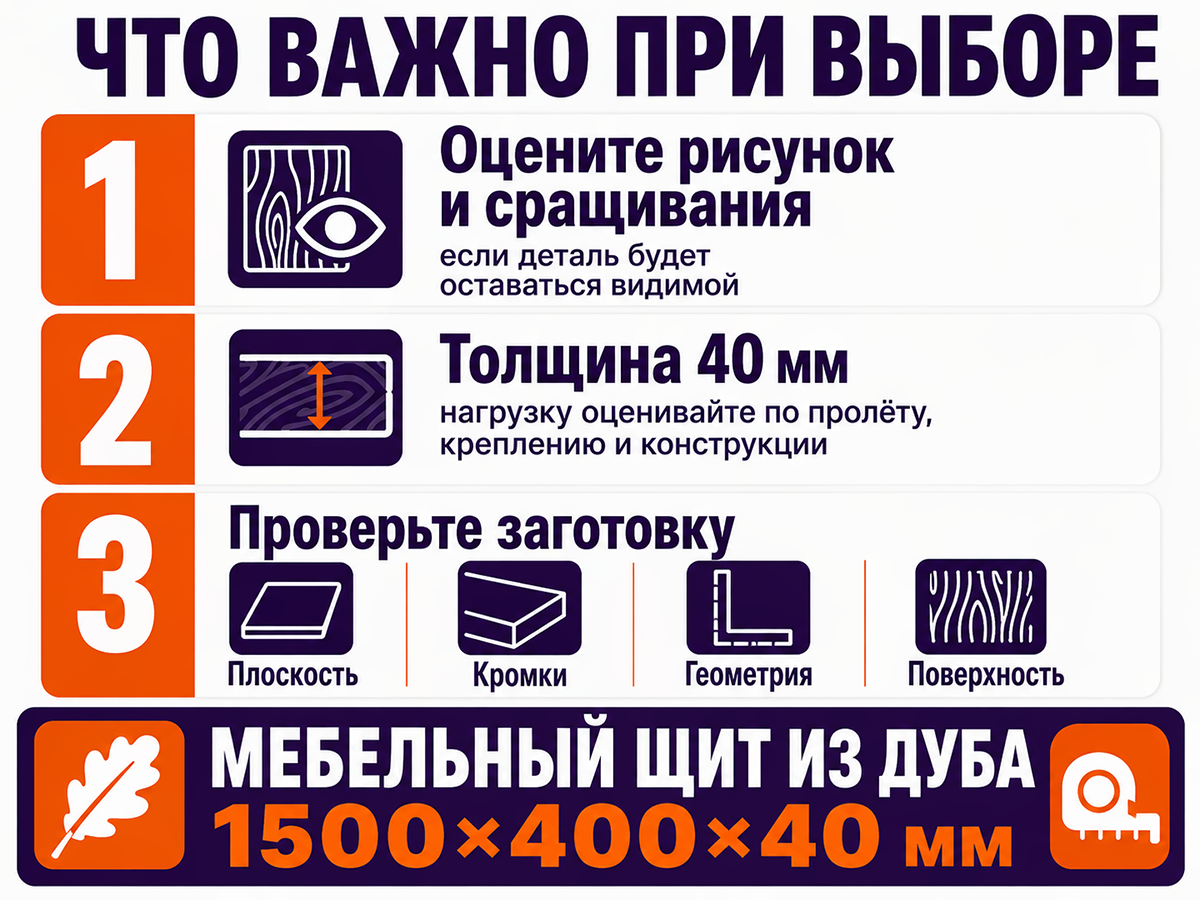 Мебельный щит из дуба сращённый, 1500×400×40 мм, сорт 1/3 фото 5