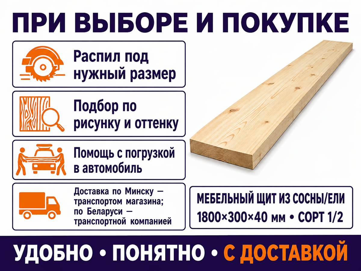 Мебельный щит из хвойных пород, 1800×300×40 мм, сорт 1/2 фото 5