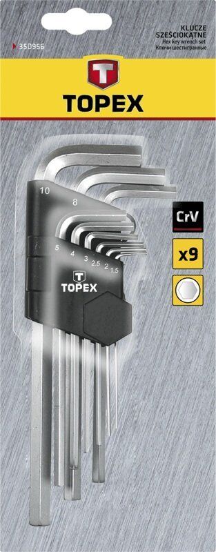 Ключи шестигранные CV, 1.5-10мм, набор 9 шт. Topex 35D956