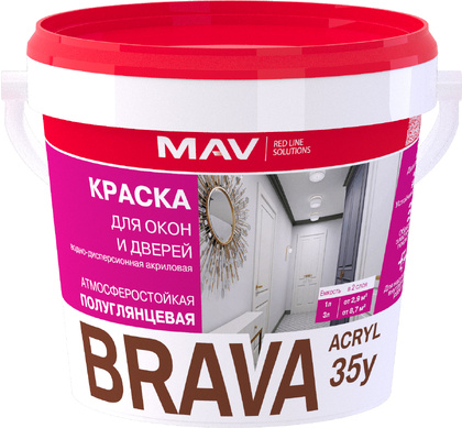 Краска BRAVA ACRYL 35у для окон и дверей (ВД-АК-1035у) белая п/мат  1л (1,1кг)