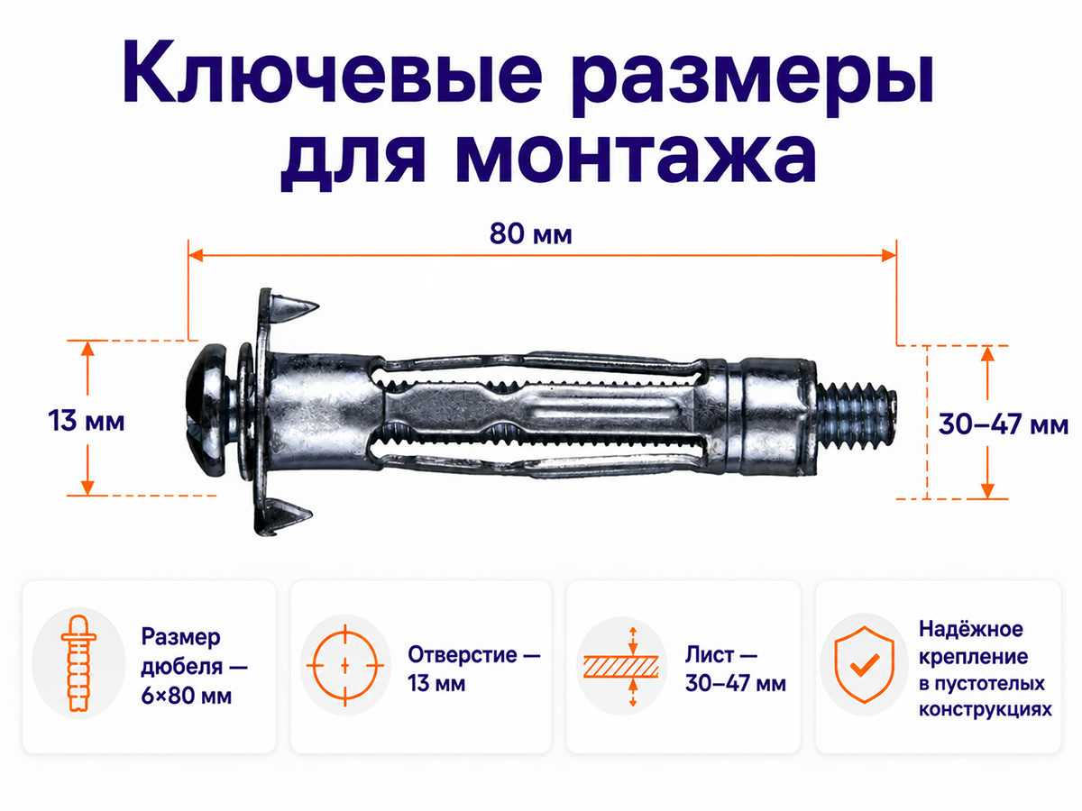 STARFIX дюбель металлический для пустотелых конструкций 6×80 мм, SMP-63920-1 фото 2