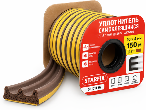 STARFIX уплотнитель E-профиль SF1011-02, коричневый, 10×4 мм