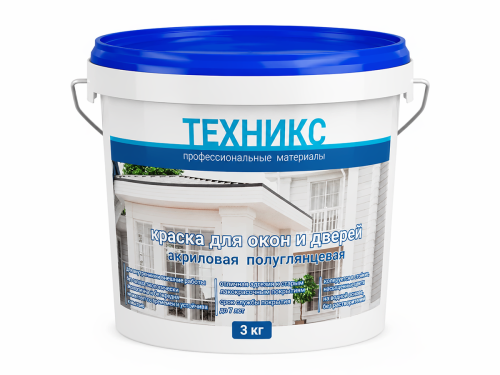 Краска ТЕХНИКС для окон и дверей ВД-АК-1 УГ, белая полуглянцевая, 3 кг