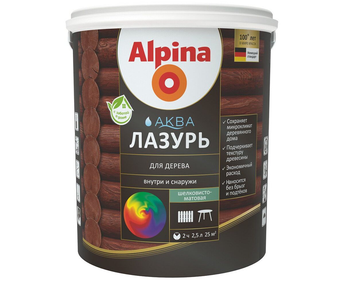 Лак акриловый Alpina для дерева цветная, Орех, 2,5 л/2,50 кг