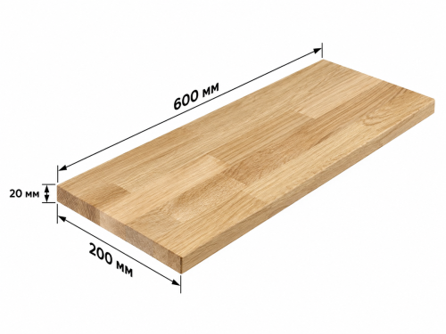 Щит мебельный клееный из цельной древесины дуба, 600×200×20 мм