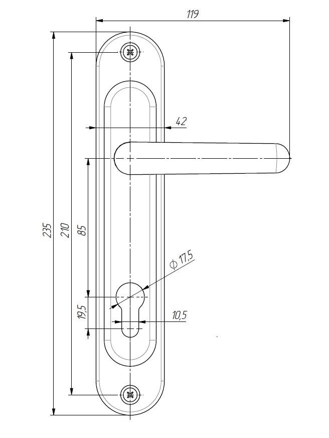 Ручка дверная на планке РФ1-85/08А (черный) (47487) (АБСОЛЮТ)