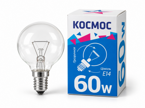 Лампа накаливания «Космос», шарик, прозрачная, 60 Вт, ДШ 230-60-3