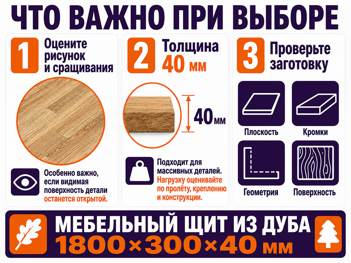 Мебельный щит из дуба сращённый, 1800×300×40 мм, сорт 1/3 фото 5