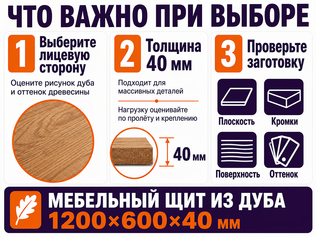 Мебельный щит из дуба 1200×600×40 мм, сорт 2/3, цельноламельный фото 5