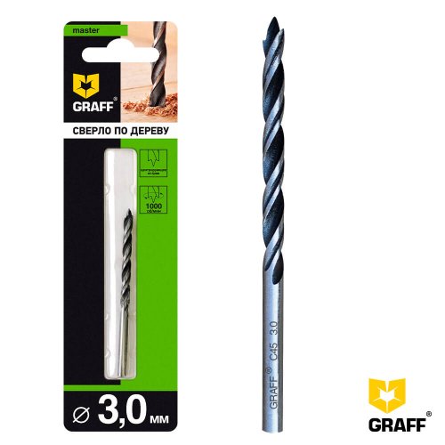 Сверло по дереву спиральное GRAFF, 3 × 33 × 61 мм