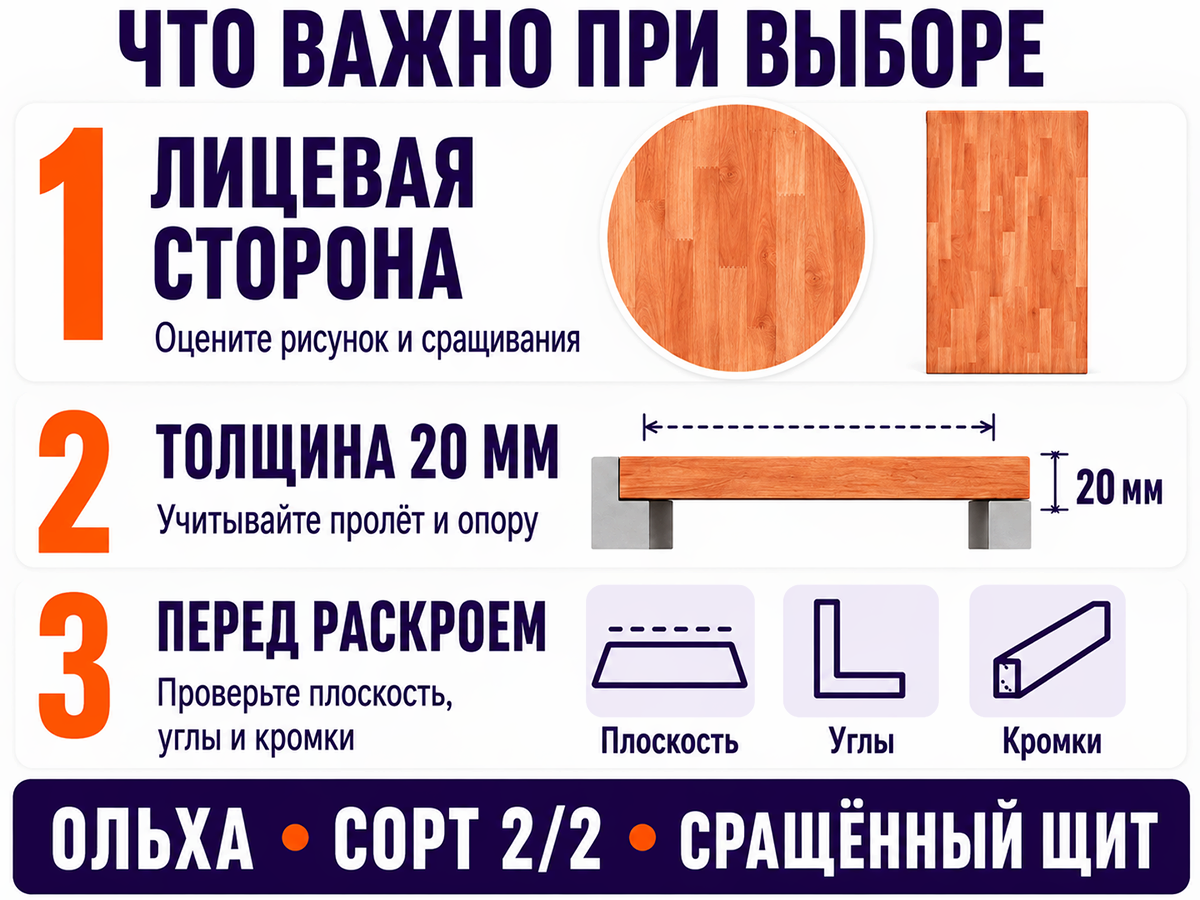 Мебельный щит из ольхи 600×510×20 мм, сорт 2/2, сращённый фото 5