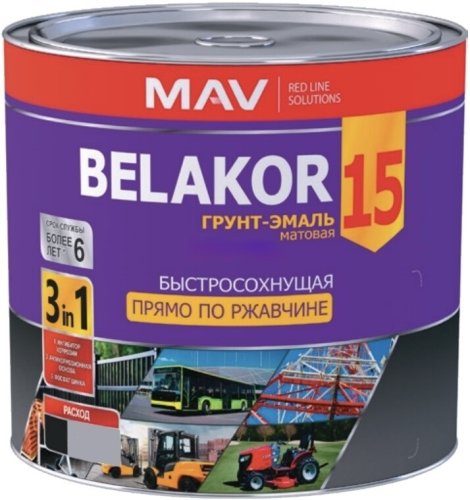 Грунт-эмаль BELAKOR 15 прямо по ржавчине 3 в 1 быстросохнущая молотковая коричневая  1,0л (0,9 кг) (9б в упак)