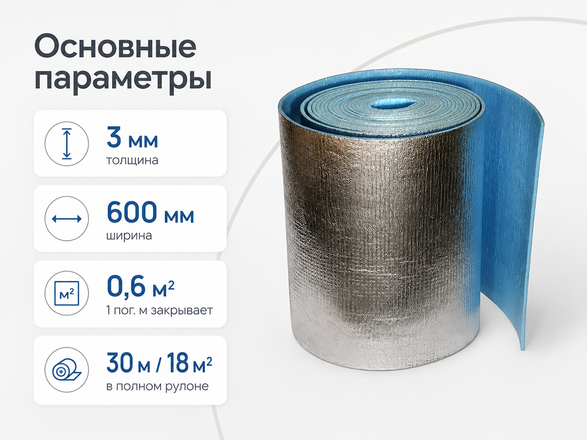Самоклеящаяся изоляция Penoterm Порилекс НПЭ ЛФ тип C, 10×600×15000 мм, голубая