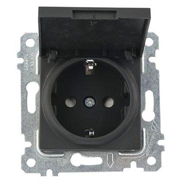 Rita - Розетка 2P+E, с крышкой, защ. шторки, черный мат  2200-611-0284