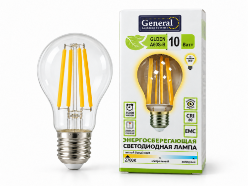 Лампа светодиодная General GLDEN A60S-B, 10 Вт, E27, 2700 К