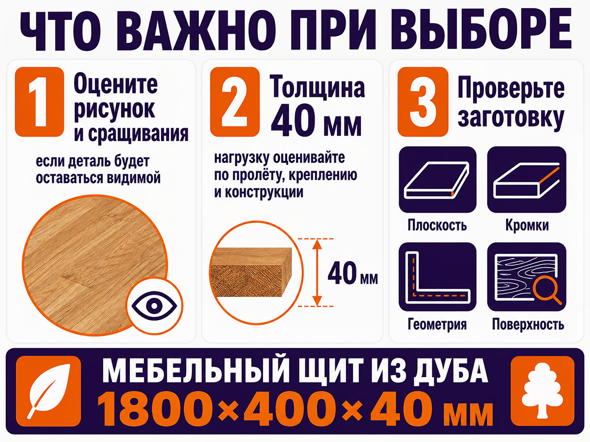 Мебельный щит из дуба сращённый, 1800×400×40 мм, сорт 1/3 фото 5