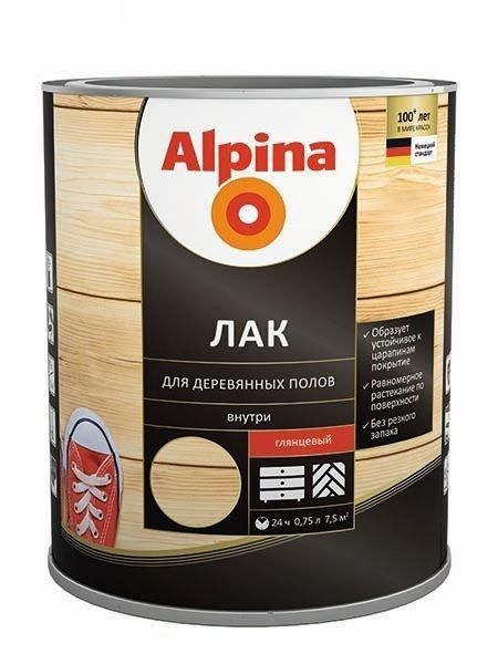 Лак АУ Alpina Лак для деревянных полов шелковисто-матовый, бесцветный 0,75 л / 0,67 кг