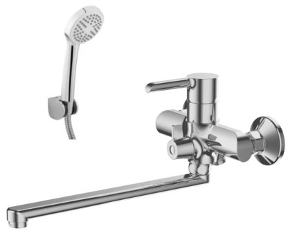 Смеситель для ванны GENT  с изливом прямоуг.30см-дивертор на корпусе (с картриджем)  21111015