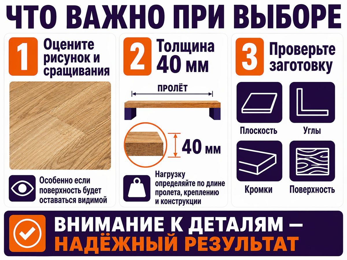 Мебельный щит из дуба сращённый, 2200×500×40 мм, сорт 1/3 фото 5