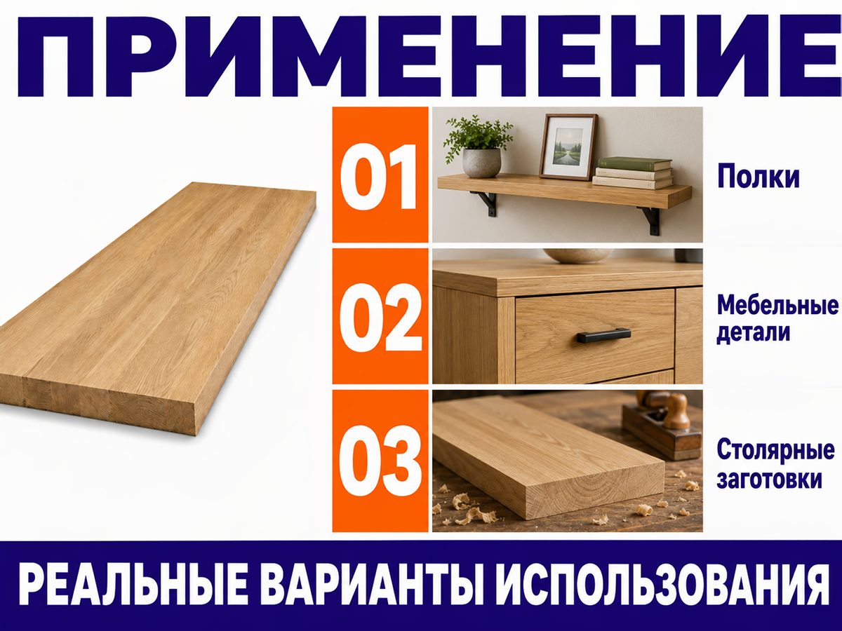 Мебельный щит из дуба 1100×300×20 мм, цельноламельный, сорт 1/2